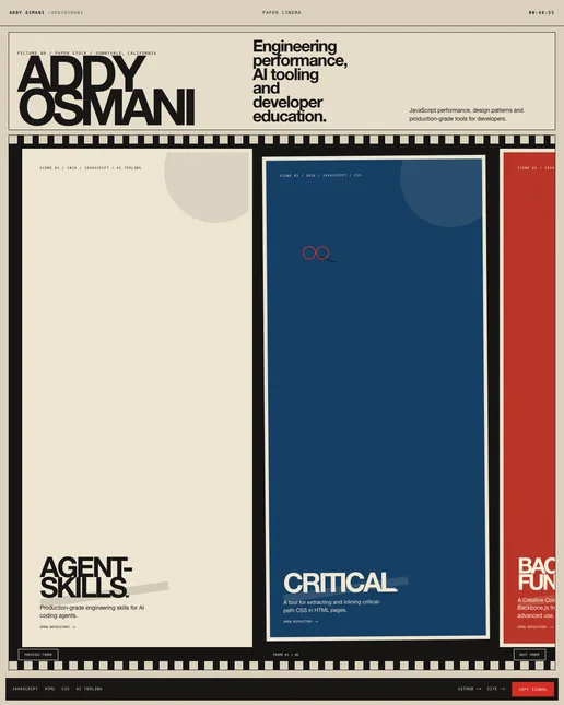 Addy Osmani's paper-cinema portfolio example