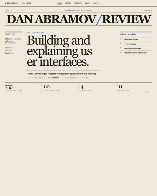 Dan Abramov's magazine portfolio example