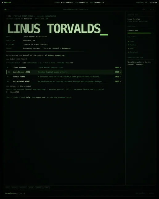 Linus Torvalds's terminal portfolio example